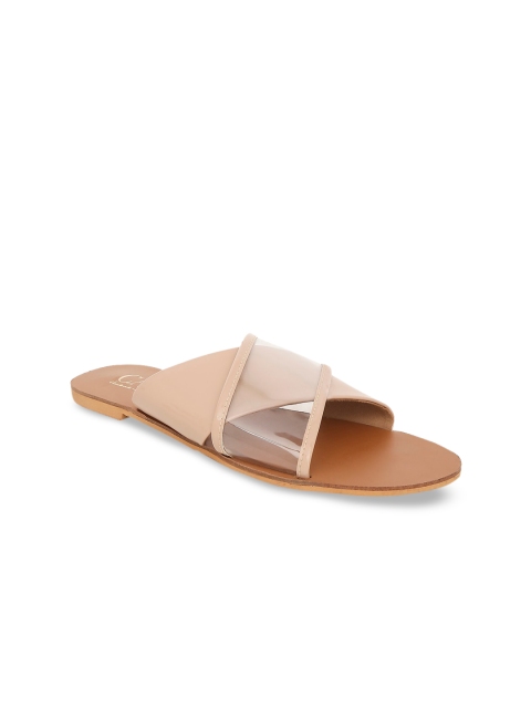 

CAI Women Beige Solid Synthetic Patent Open Toe Flats