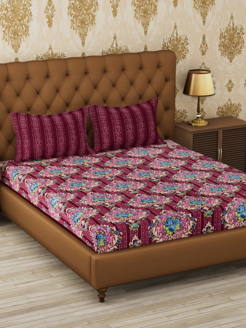 

METRO LIVING Purple Ethnic Motifs 120 TC Cotton 1 Queen Bedsheet with 2 Pillow Covers
