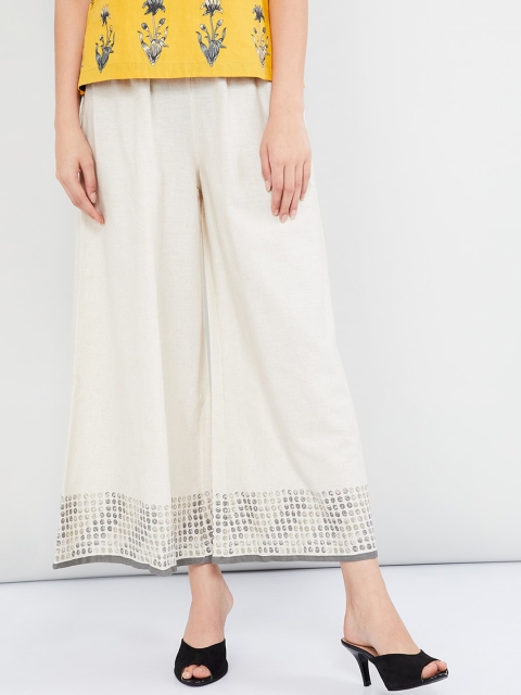 

max Women Off-White Printed Wide Leg Palazzos