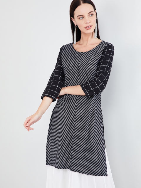 

max Women Black & Grey Striped Straight Kurta