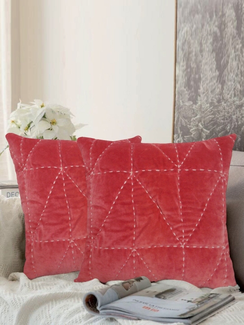 

LUXENMEAD Red Set of 2 Embroidered Square Cushion Covers