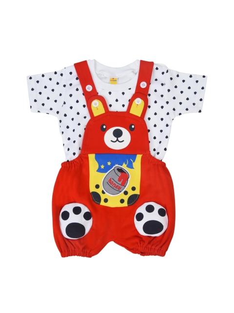 

BORN WEAR Kids Red & White Printed T-shirt with Dungarees