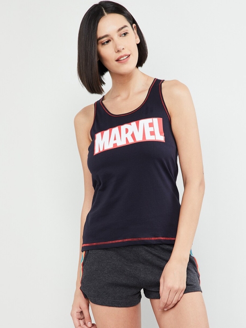 

max Women Navy Blue & Charcoal Grey Marvel Printed Night Suit