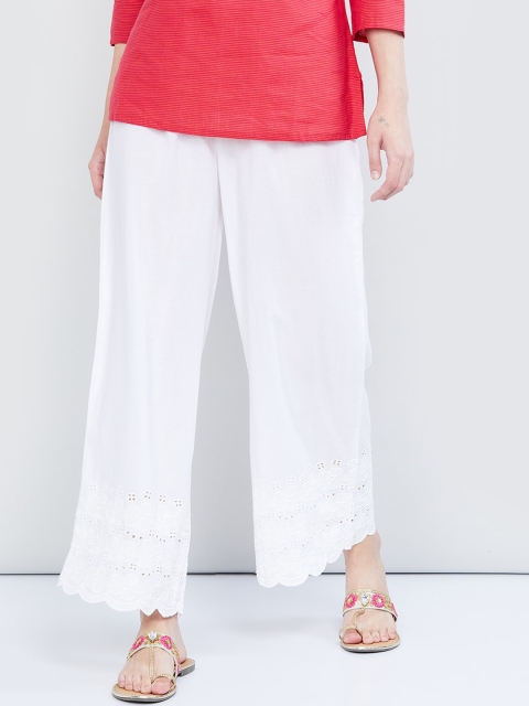 

max Women Off-White Hem Design Wide Leg Palazzos