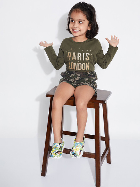 

max Girls Green Printed Round Neck T-shirt