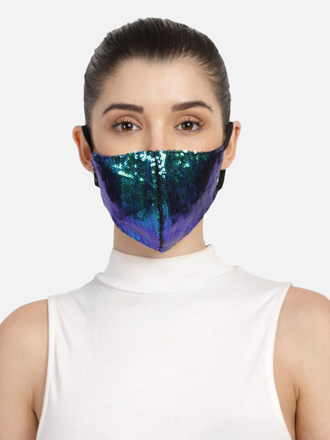 

Anekaant Women Green Cotton Sequinned 3-Ply Reusable Cloth Mask