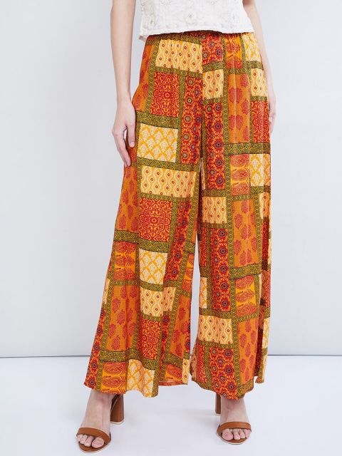 

max Women Orange & Beige Printed Wide Leg Palazzos