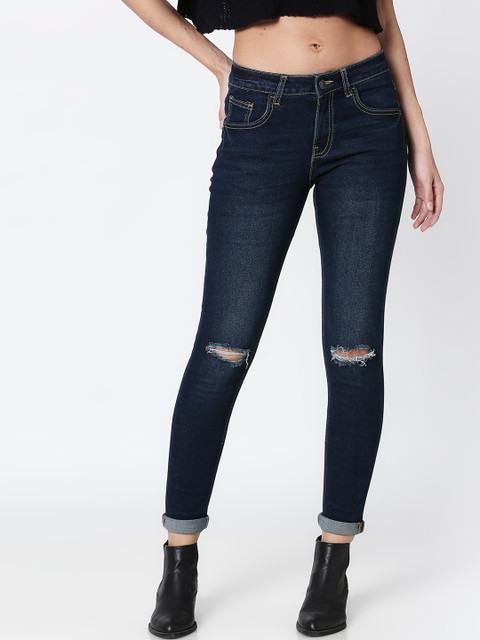 

Bewakoof Women Blue Straight Fit Mid-Rise Slash Knee Jeans
