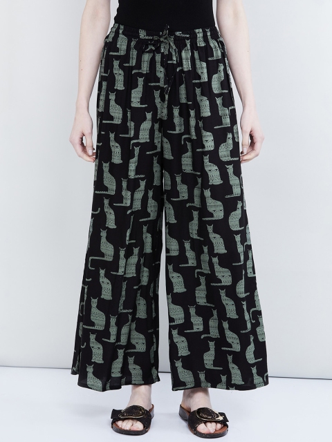 

max Women Black Printed Flared Palazzos