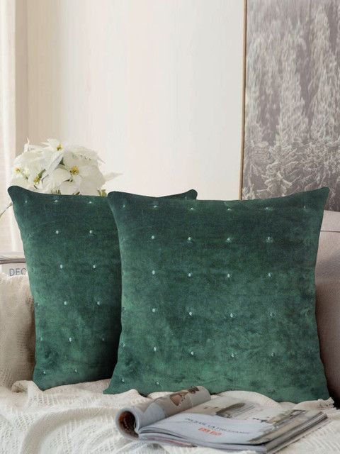 

LUXENMEAD Green Set of 2 Embroidered Square Cushion Covers