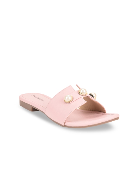 

SALARIO Women Nude-Coloured Embellished PU Open Toe Flats