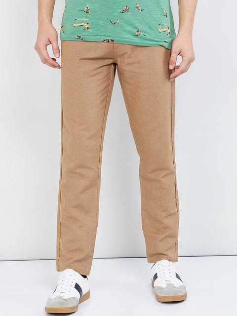 

max Men Khaki Regular Fit Solid Trousers