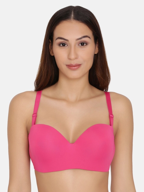 

Da Intimo Pink Solid Underwired Lightly Padded Balconette Bra DI-1292