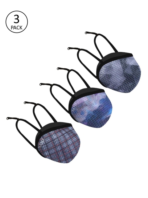 

SOIE Unisex Pack of 3 Pcs Blue Printed Reusable 8-Ply Protective N99 Masks, Multi