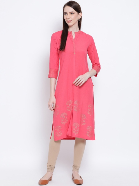 

Span Women Pink Woven Design Straight Kurta