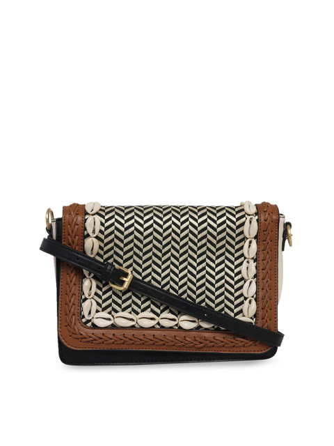 

ALDO Brown & Black Self Design Sling Bag