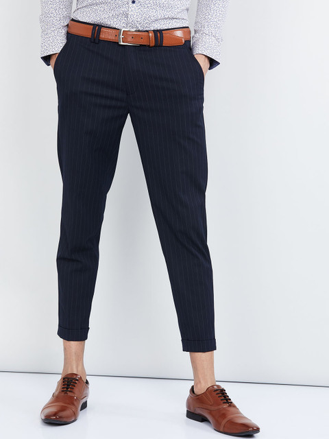 

max Men Blue Regular Fit Striped Regular Trousers