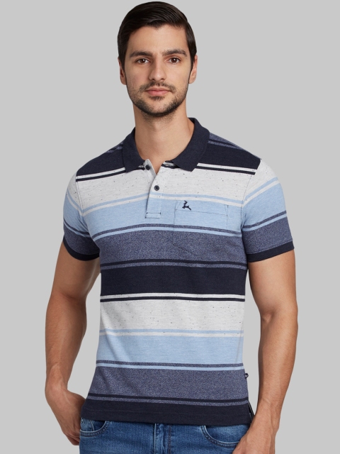 

Parx Men Blue & White Striped Polo Collar T-shirt