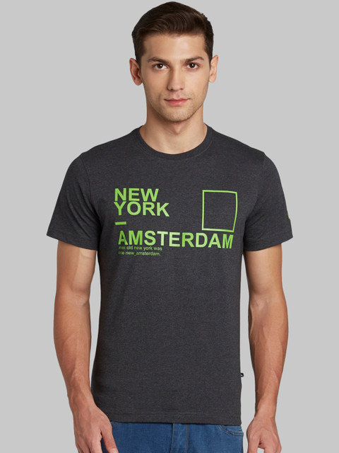 

Parx Men Grey & Green Printed Round Neck T-shirt