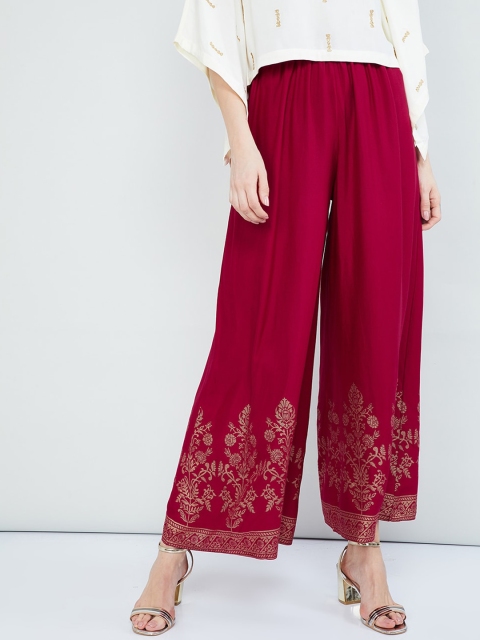 

max Women Pink & Gold-Coloured Hem Design Wide Leg Palazzos
