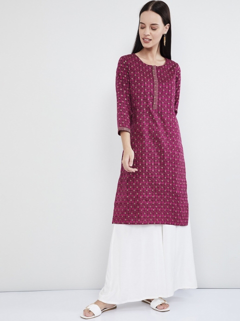 

max Women Fuchsia Printed Straight Kurta