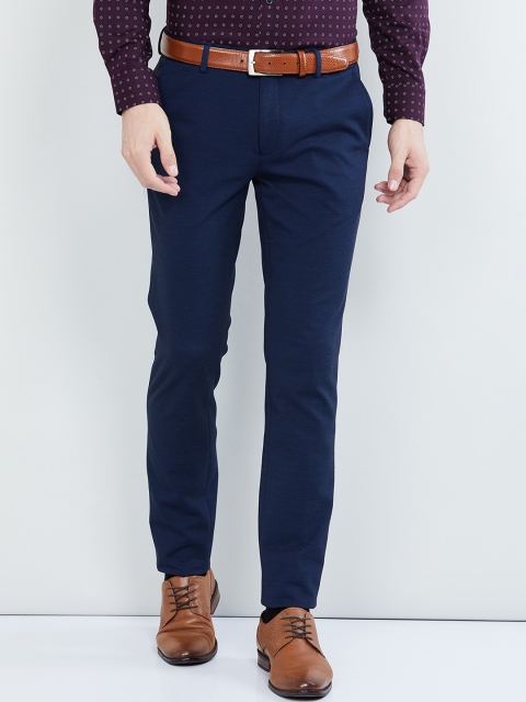 

max Men Blue Regular Fit Solid Formal Trousers