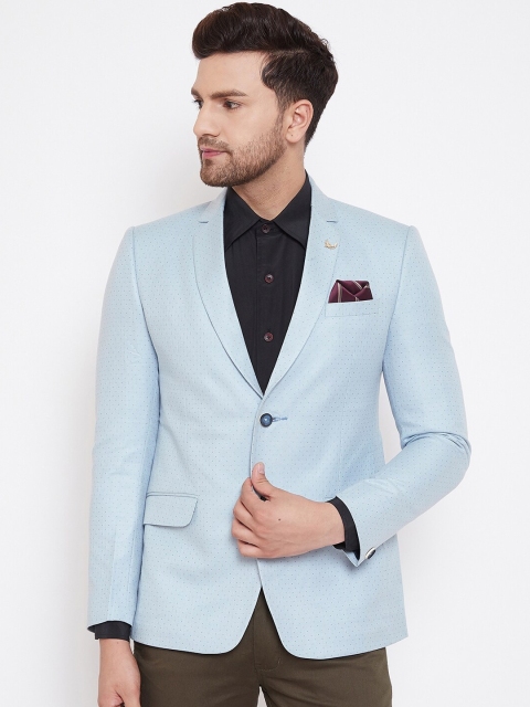 

Spirit Men Printed Grey Single Breasted Blazer, Blue