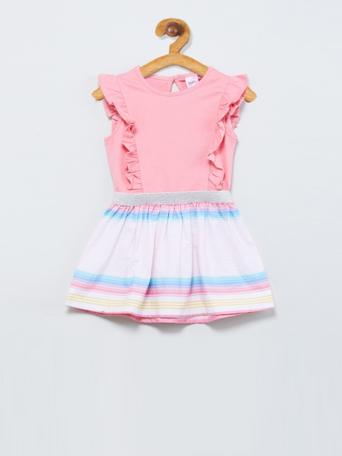 

max Girls Pink & White Colourblocked Fit and Flare Dress