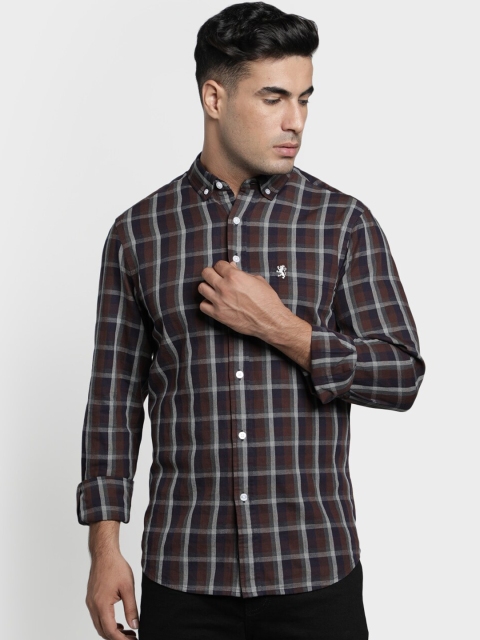 

Red Tape Men Brown & Navy Blue Regular Fit Checked Casual Shirt