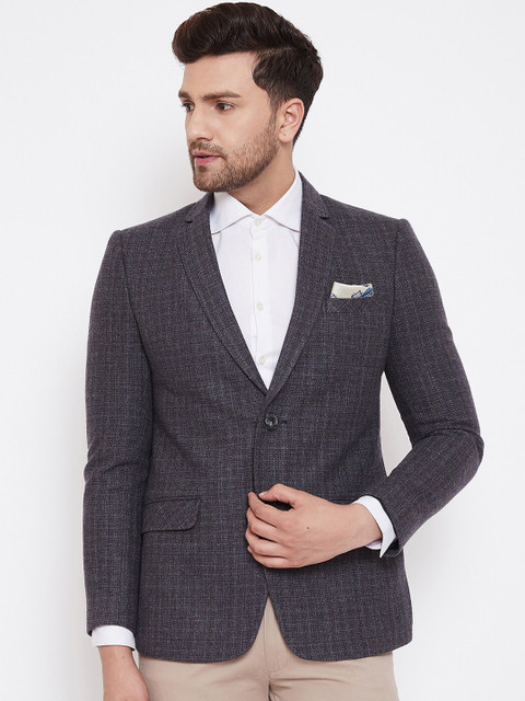 

Spirit Men Charcoal Grey Self-Design Sustainable Tailored Fit Blazer