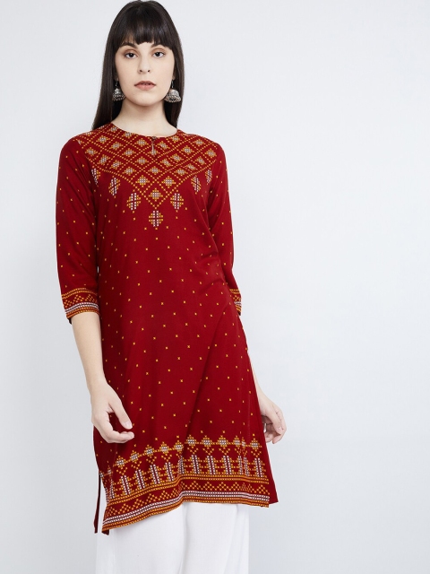 

max Women Maroon Woven Design Straight Kurta