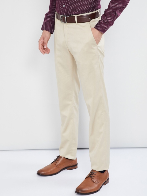 

max Men Khaki Regular Fit Solid Formal Trousers