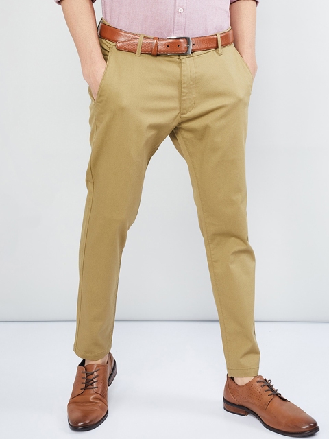 

max Men Khaki Regular Fit Solid Formal Trousers