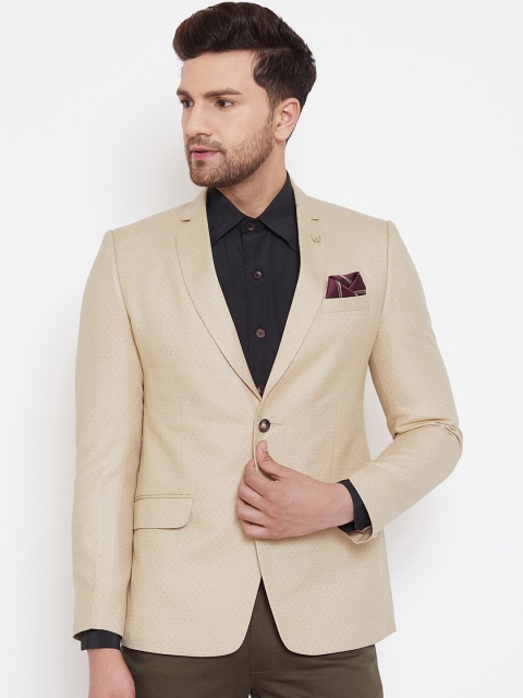 

Spirit Men Beige Self-Design Sustainable Tailored Fit Blazer