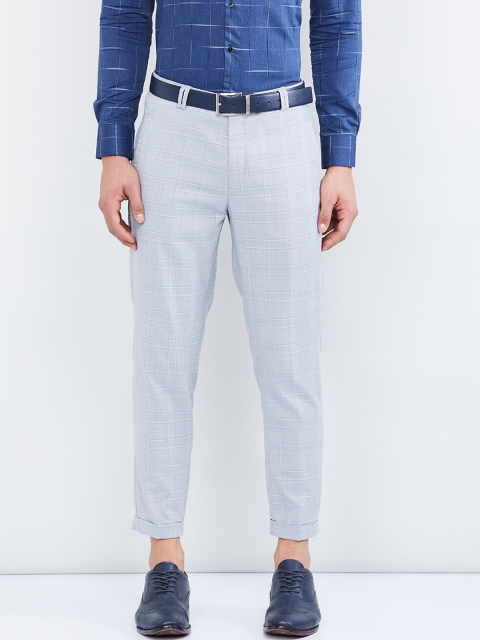 

max Men Grey Regular Fit Checked Formal Trousers