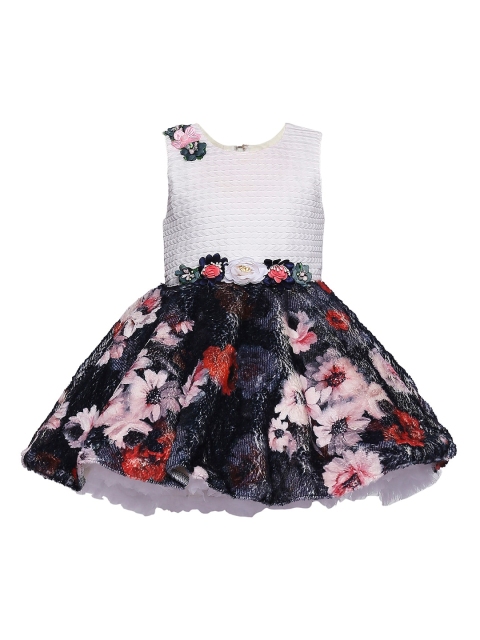 

BETTY Girls Charcoal Printed Fit and Flare Dress