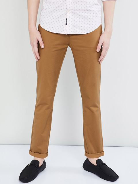 

max Men Khaki Regular Fit Printed Regular Trousers