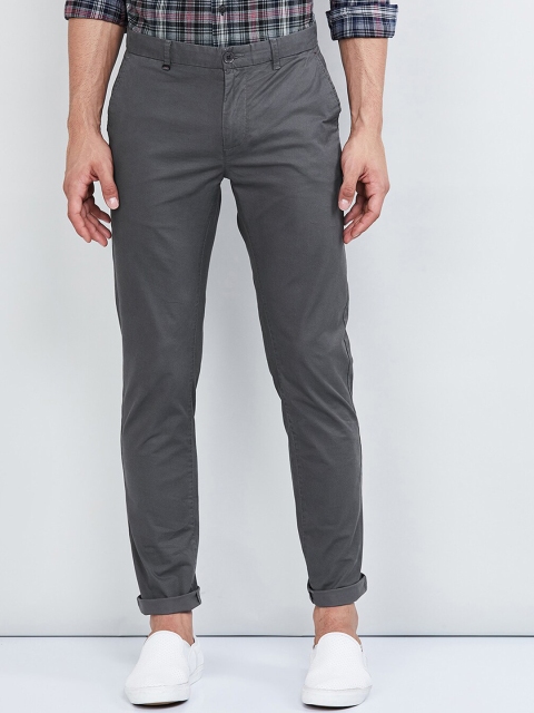

max Men Grey Regular Fit Solid Regular Trousers