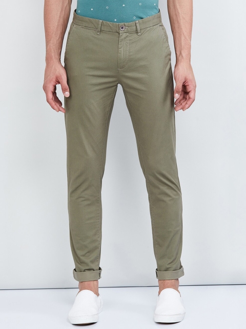 

max Men Green Regular Fit Solid Regular Trousers