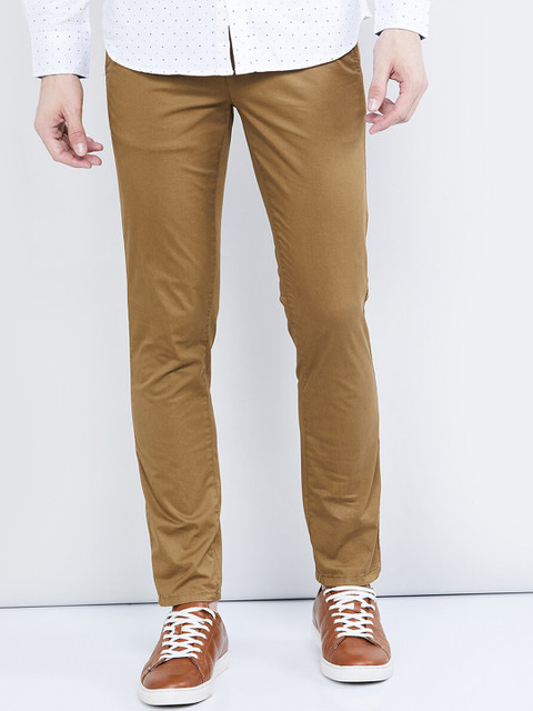 

max Men Brown Regular Fit Solid Regular Trousers