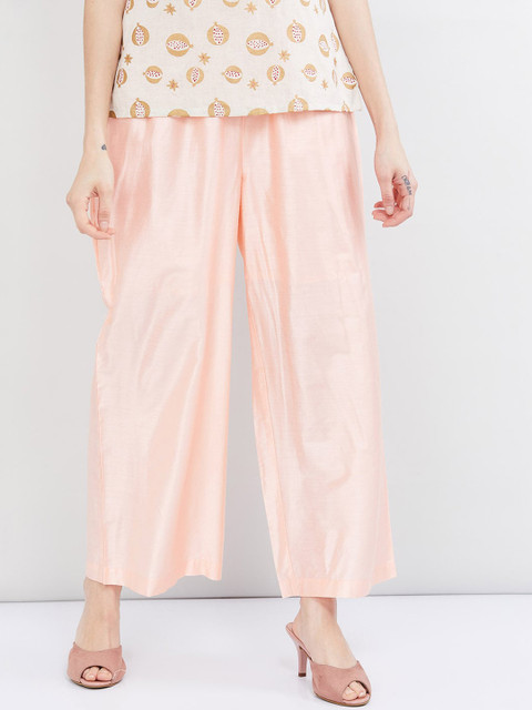 

max Women Peach-Coloured Solid Wide Leg Palazzos