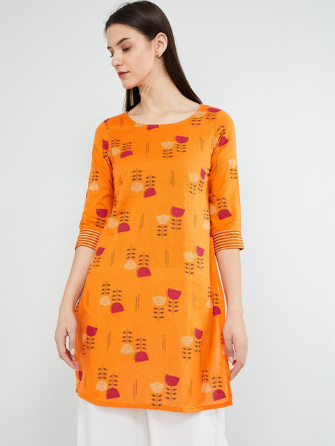 

max Women Orange & Pink Printed Straight Kurta