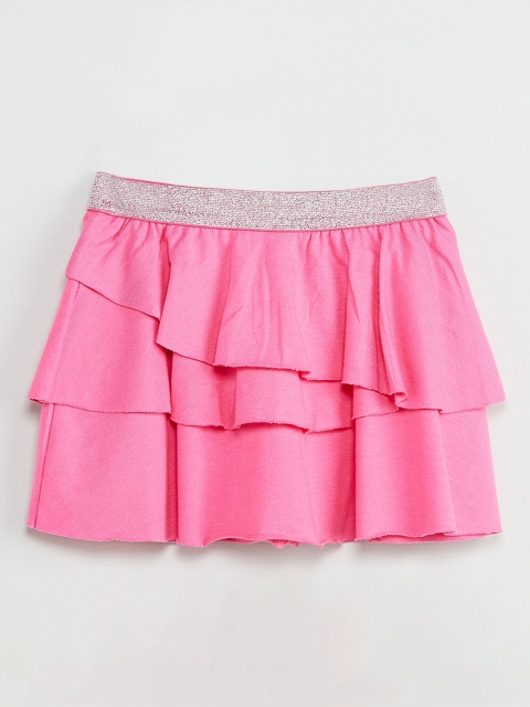 

max Girls Pink Solid Tiered Skirt
