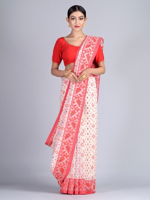 

Mitera Red Silk Cotton Woven Design Jamdani Saree
