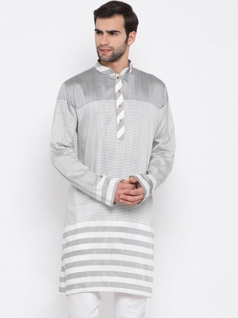 

VASTRAMAY Men Grey & White Striped Straight Kurta