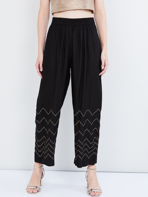 

max Women Black Printed Wide Leg Palazzos