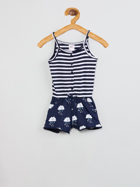 

max Girls Navy Blue & White Printed Romper