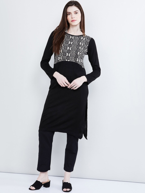 

max Women Black & Off-White Printed Straight Winter Kurta