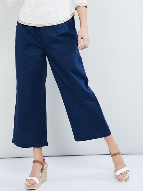 

max Women Blue Solid Wide Leg Palazzos