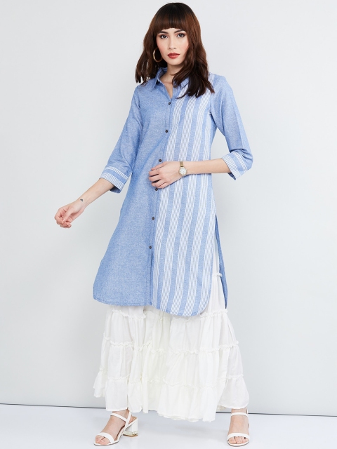 

max Women Blue & White Striped Straight Kurta